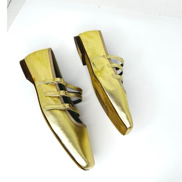 Mansur Gavriel Gold Square Toe Mary Jane Flat (Women) SZ EU 39